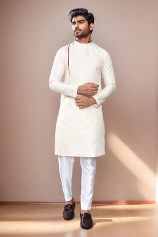 Cream Jaal Woven Jacquard Kurta Set 