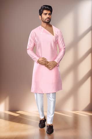 Asymmetric Neckline Pink Kurta Set 