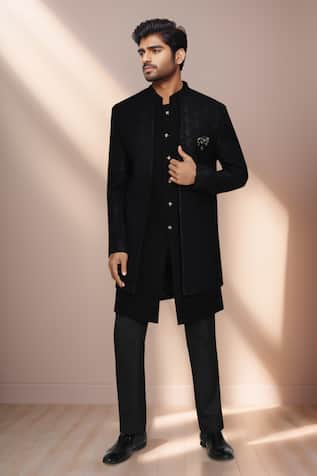 Checkered Woven Bandhgala Set 