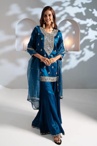 Aavya Floral Embroidered Kurta Gharara Set 