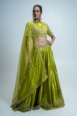 Aavya Bloom Embroidered Lime Green Lehenga Set 