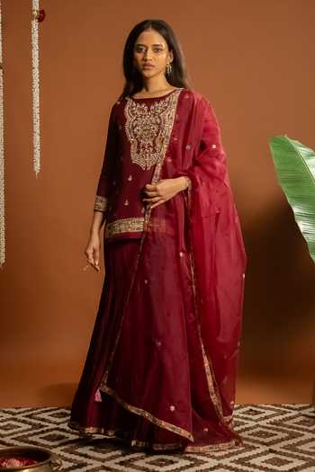 Aavya Crest Bloom Embroidered Kurta & Sharara Set 
