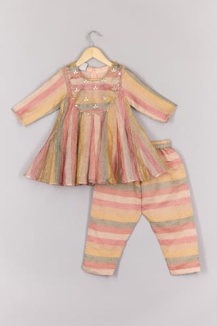 Gota Embroidered Striped Peplum Kurta Set 