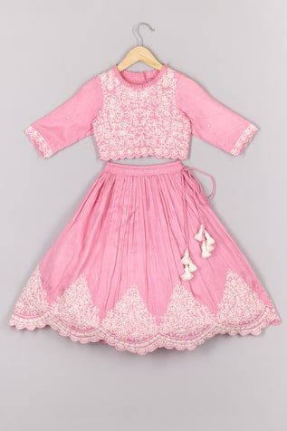 Blossom Vine Embroidered Pink Lehenga Set 