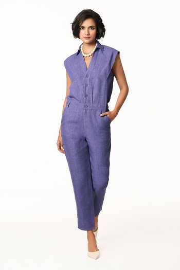 Terra Luna Future Dusk Blue Linen Jumpsuit 