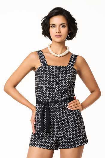 Terra Luna Black Monogram Patterned Jumpsuit 