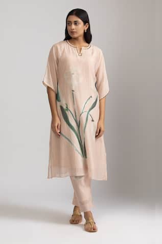 Trendy tokari Peach Flower Printed Kurta & Pant Set 