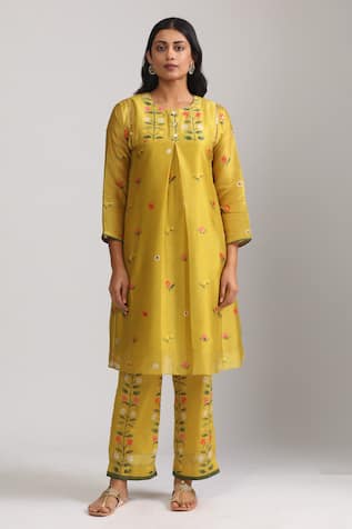 Trendy tokari Florette Print Yellow Kurta & Pant Set 