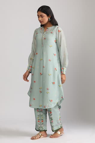 Trendy tokari Floral Printed Silk Chanderi Kurta Set 