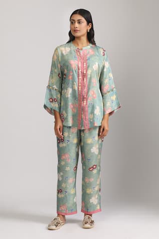 Trendy tokari Floral Embroidered Top & Pant Set 