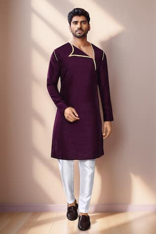 Asymmetric Neck Purple Kurta Set 