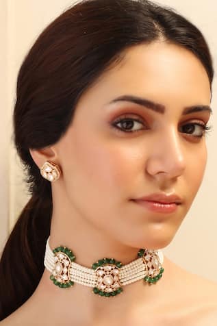 Gold Finish Bloom Petal Necklace Set 
