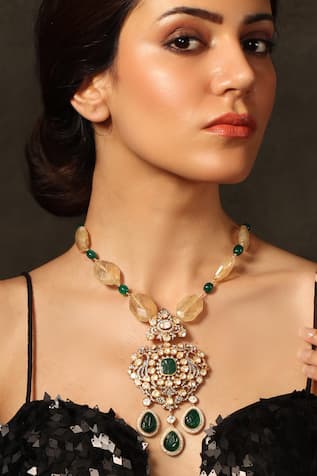 Gold Finish Sunlit Dew Pendant Necklace 