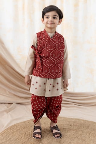Mughal Print Bundi & Kurta Set 