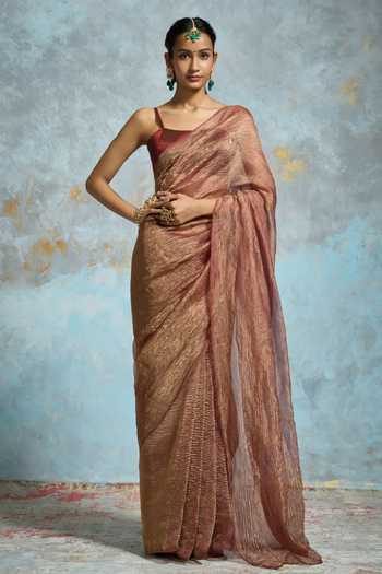 Dressfolk Sindoori Crinkled Tissue Handloom Saree With Running Blouse 