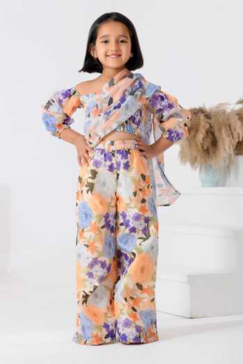 Bannhi By Priyanka Rathore Floral Print Pre-Draped Saree Set 