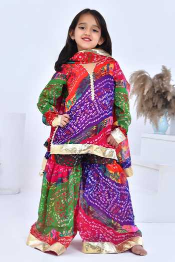 Bannhi By Priyanka Rathore Bandhani Print Kurta Sharara Set 