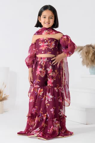 Embellished Blossom Print Sharara Set 