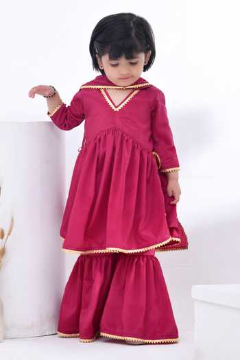 Bannhi By Priyanka Rathore Gota Embellished Magenta Kurta Sharara Set 