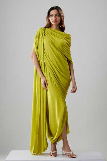 NA-KA One Shoulder Asymmetric Gown With Scarf 
