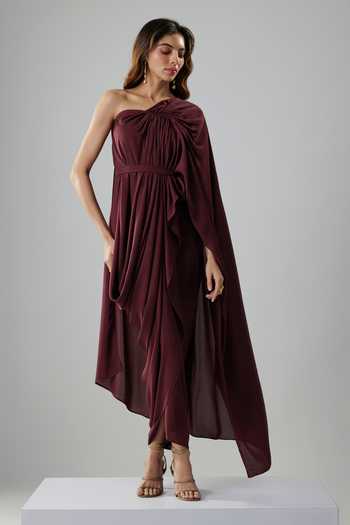 NA-KA One Shoulder Draped Gown 