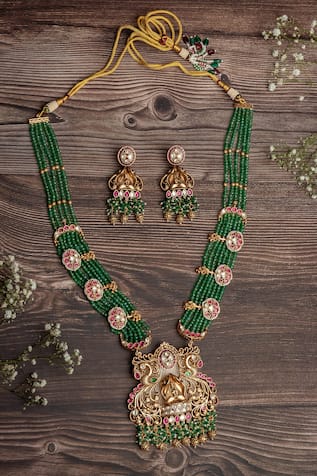 Gold & Green Temple Necklace Set 