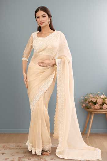 SUHINO Floral Vine Embroidered Blouse & Saree 