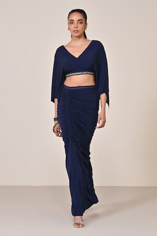 S&N By Shantnu Nikhil Navy Placement Embellished Crop Top 