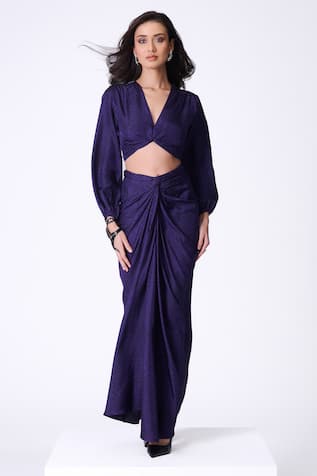 S&N By Shantnu Nikhil Leopard Print Draped Skirt 