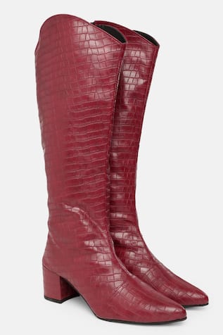 Croc Textured Maroon Boots 