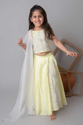 MI Dulce AN'YA Floral Applique Yellow Lehenga Set 