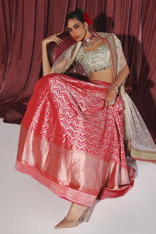 Twenty Nine Chevron Embroidered Brocade Lehenga Set 