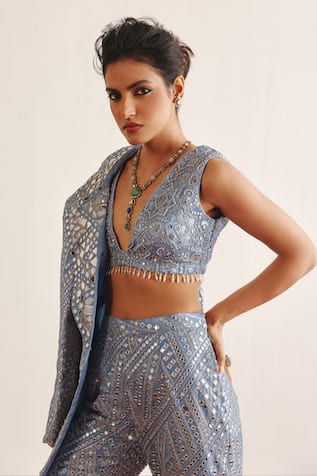 Twenty Nine Mirror Fleur Embroidered Blue Blouse 