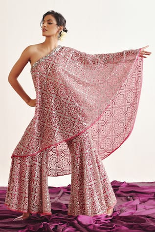 Twenty Nine Mirror Embroidered One Shoulder Cape 