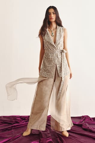 Twenty Nine Beige Sheesha Embroidered Sleeveless Blazer 