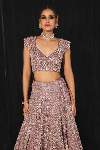 Twenty Nine Wine Mirror Embroidered Leaf Neck Blouse 