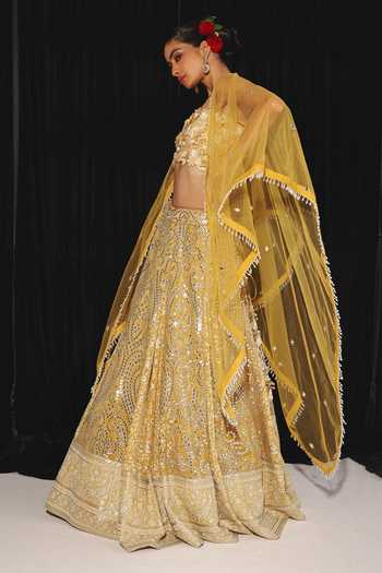 Twenty Nine Mirror Embroidered Yellow Cape 