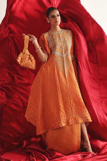 Twenty Nine Orange Silk Marodi Embroidered Skirt 
