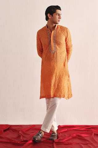 Twenty Nine Marodi Work Orange Silk Kurta 