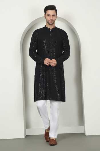 Aham-Vayam Black Sequin Embroidered Kurta Set 