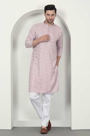 Aham-Vayam Pastel Pink Embroidered Kurta Set 