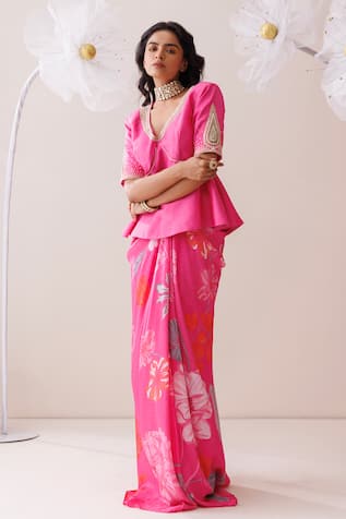 Kisakshi Jaipur Floral Embroidered Lehenga & Peplum Blouse 