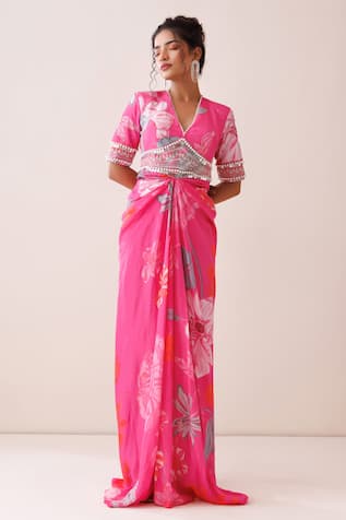 Kisakshi Jaipur Floral Embellished Draped Dress 