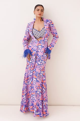 Kisakshi Jaipur Embellished Blue Blazer Sharara Set 