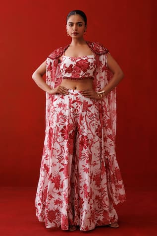 Kisakshi Jaipur Floral Printed Cape Palazzo Set 