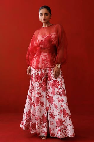 Kisakshi Jaipur Embellished Peplum Top & Palazzo Set 