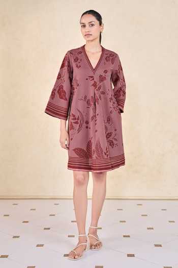 Grassroot By Anita Dongre Floral Embroidered Pink Dress 