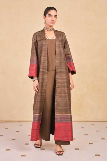 Grassroot By Anita Dongre Silk Stripe Pattern Jacket Palazzo Set 