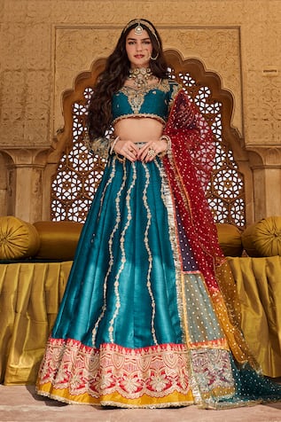 Lashkaraa Embroidered Teal Lehenga Set 