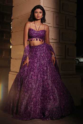 Kiyohra Floral Vine Print Purple Lehenga Set 